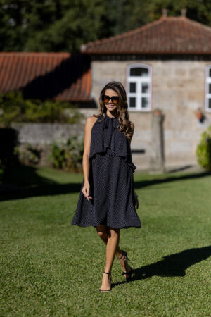Vestido Bolinhas Laço Decote